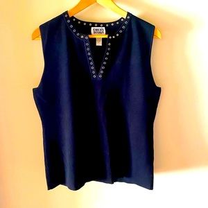 Chico’s black sweater top with grommets